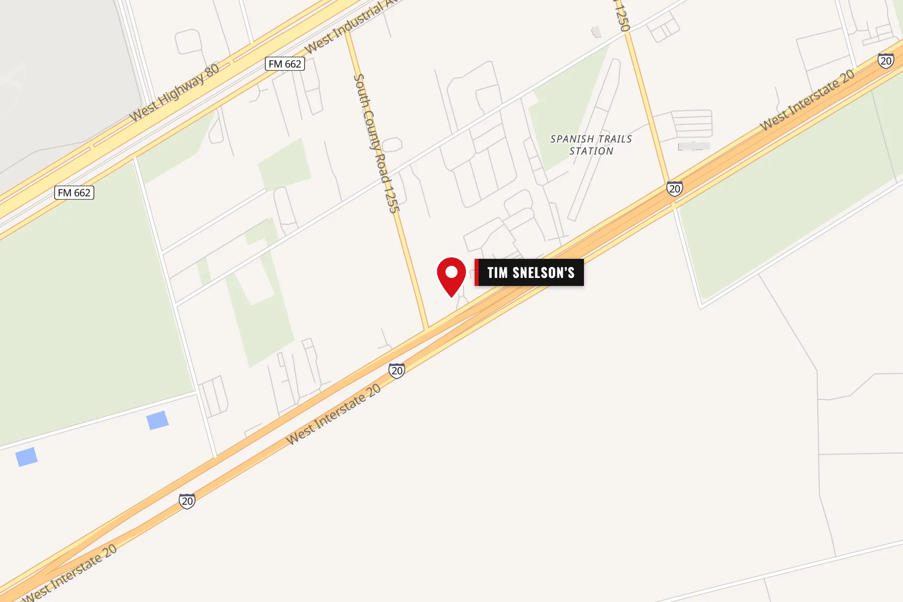Map showing Tim Snelson&rsquo;s shop and yard on Interstate 20 in Midland